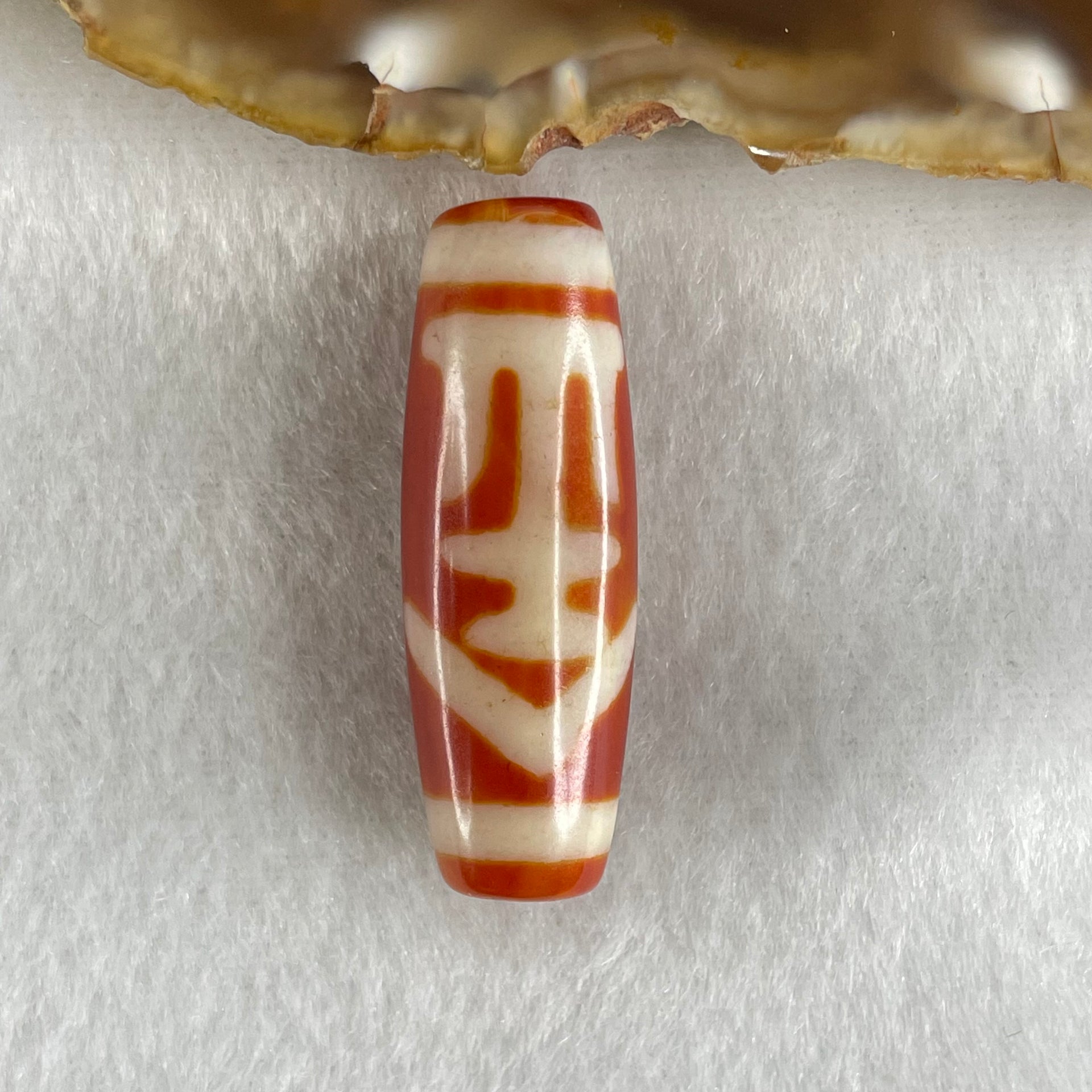 Natural Powerful Tibetan Old Oily Red White Agate One Eye Gold Metal Element Dzi Bead Heavenly Master (Tian Zhu) 一眼金天珠 9.71g 37.8 by 12.9mm - Huangs Jadeite and Jewelry Pte Ltd