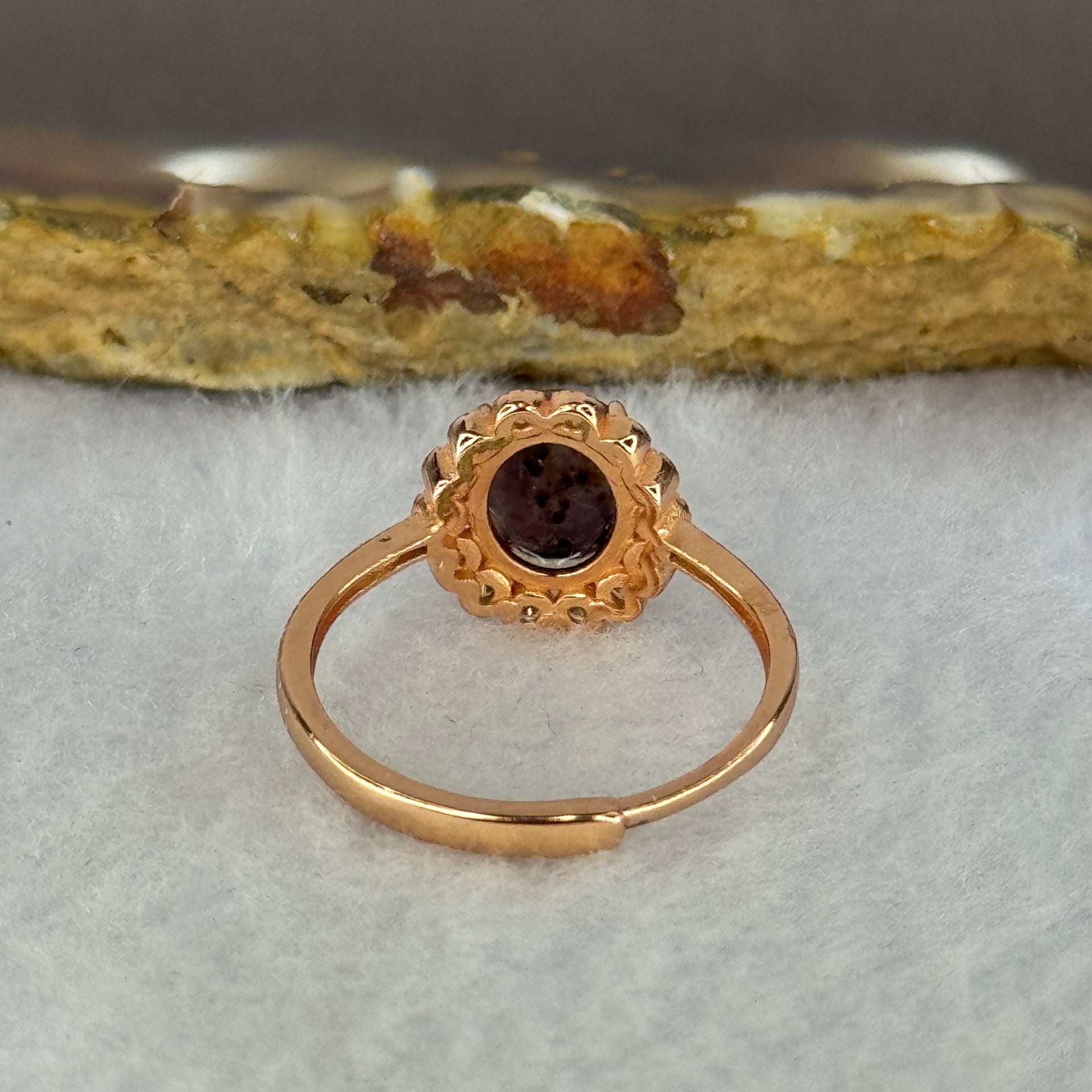 Good Grade Natural Auralite 23 in S925 Silver Rose Gold Color Ring (Adjustable Ring) 2.08g 8.0 by 4.0mm - Huangs Jadeite and Jewelry Pte Ltd