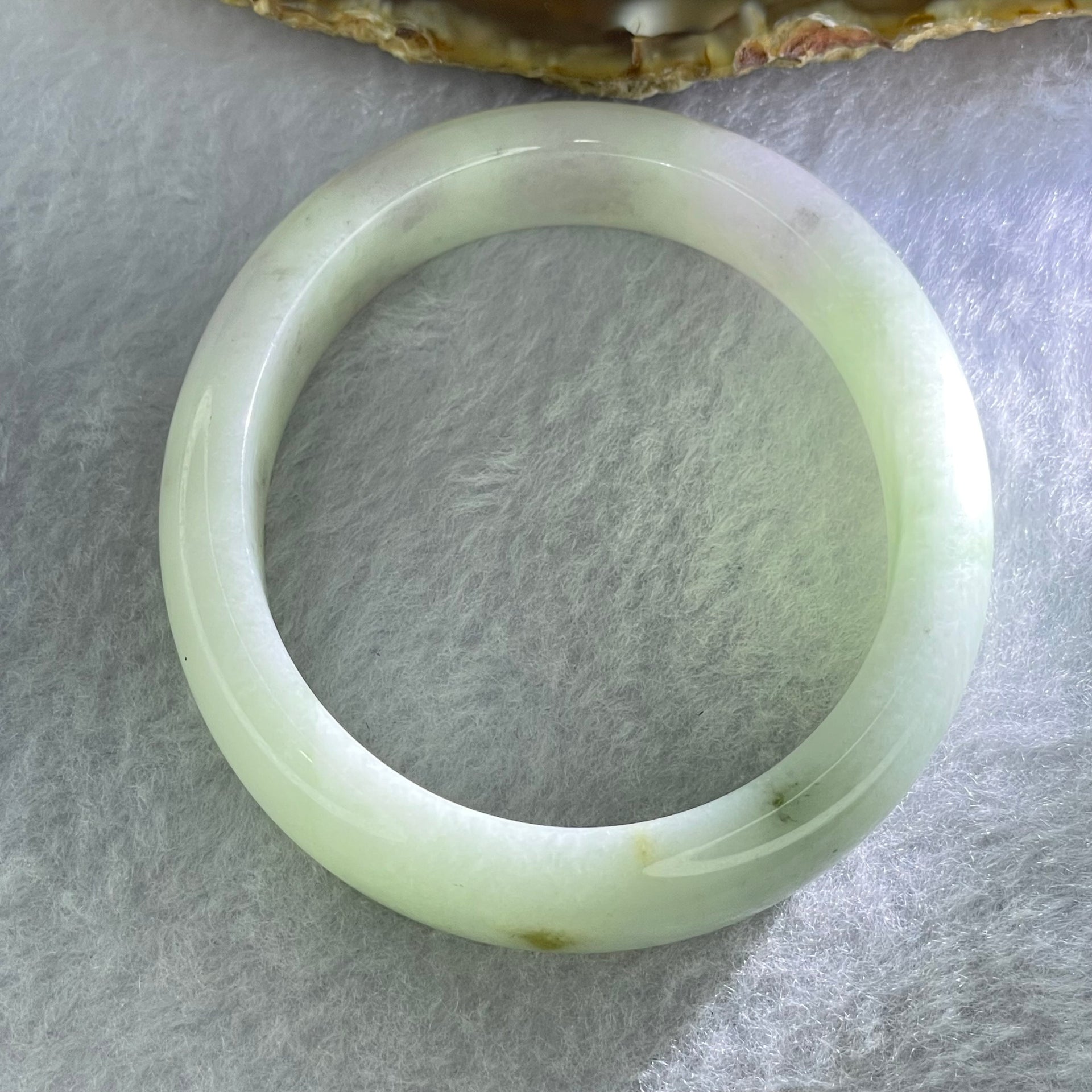 Type A Light Green and Lavender with Yellow spot Jadeite Bangle Internal Diameter 55.8mm 47.67g 12.6 by 7.7mm (Very Slight External Rough + Internal Lines) - Huangs Jadeite and Jewelry Pte Ltd