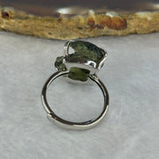 Natural Czech Republic Moldavite Meteorite Crystal in S925 Sliver Ring (Adjustable Size) 天然捷克陨石925银戒指 3.81g 18.3 by 12.9 by 4.5mm - Huangs Jadeite and Jewelry Pte Ltd