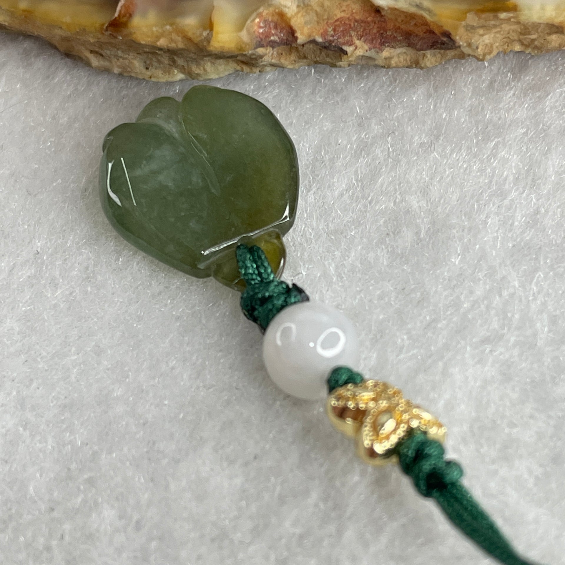 Natural Type A Semi Icy Green Jadeite Flower Charm 2.31g 16.8 by 13.3 by 4.3mm - Huangs Jadeite and Jewelry Pte Ltd