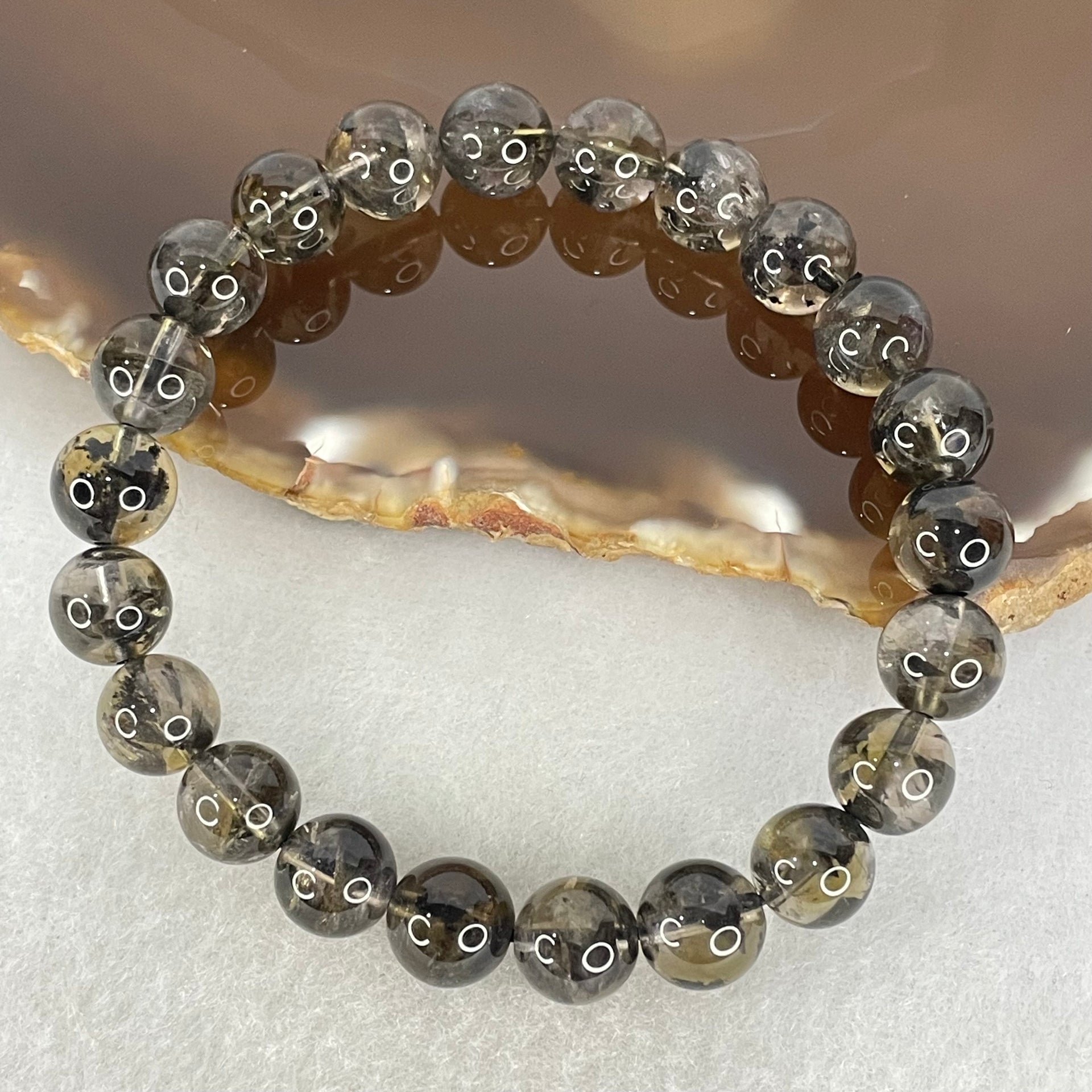 Natural Black Auralite Quartz Beads Bracelet 19.77g 16cm 8.8mm 22 Beads - Huangs Jadeite and Jewelry Pte Ltd