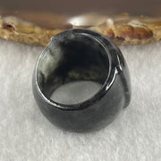 Type A Semi Icy Wuji Black Grey Jadeite Ma An Ring 10.18g 19.7 by 5.2mm US6 HK13 - Huangs Jadeite and Jewelry Pte Ltd