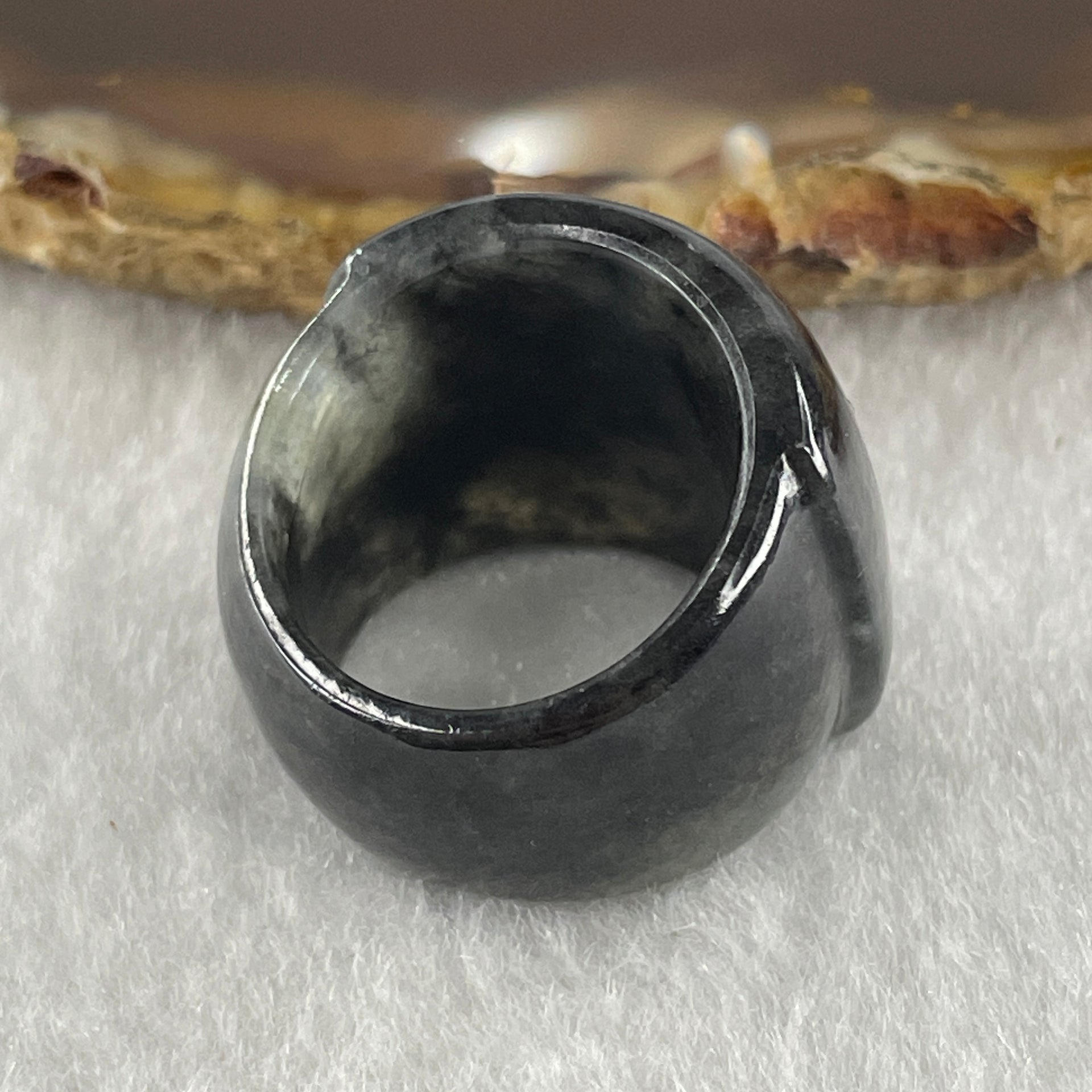 Type A Semi Icy Wuji Black Grey Jadeite Ma An Ring 10.18g 19.7 by 5.2mm US6 HK13 - Huangs Jadeite and Jewelry Pte Ltd