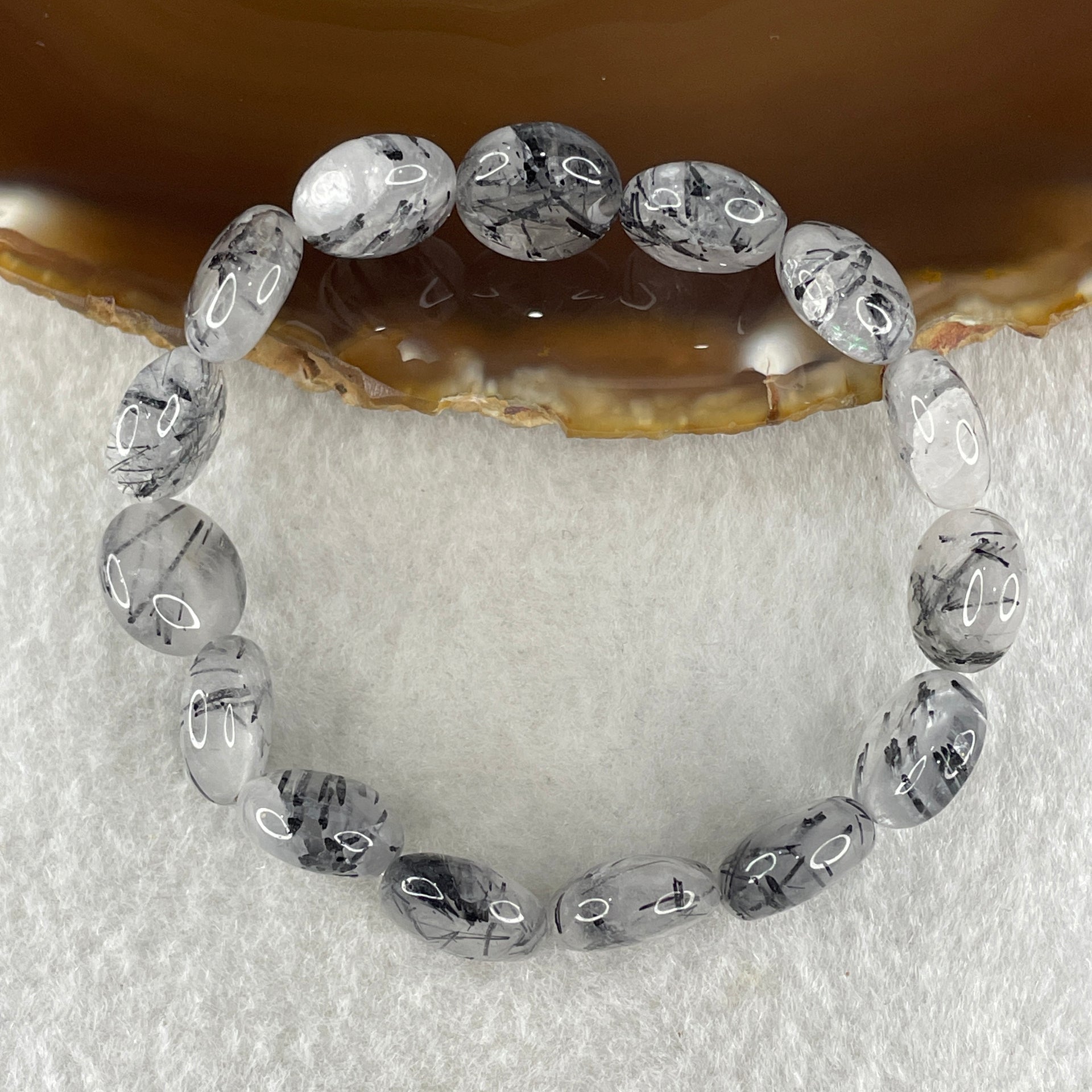 Natural Black Tourmaline Round Beads Bracelet 20.18g 15cm 12.0mm 15Beads - Huangs Jadeite and Jewelry Pte Ltd