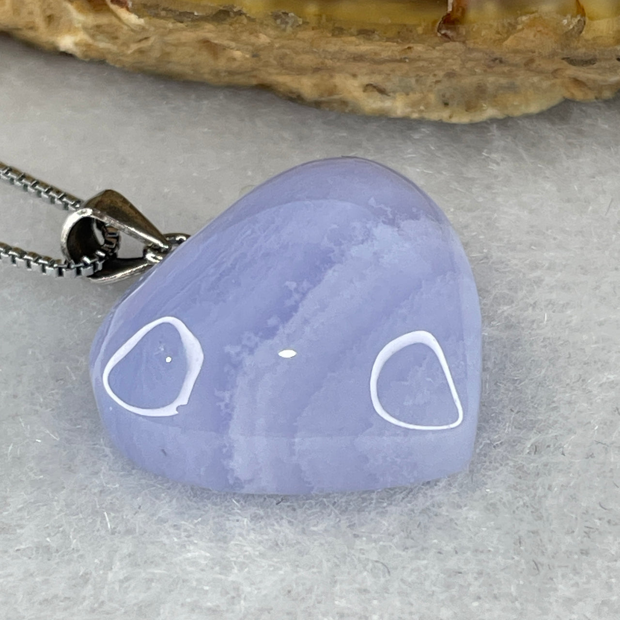 Natural Blue Lace Agate Necklace Heart Shape in S925 Sliver 5.49g 46cm 17.1 by 19.4 by 7.9mm - Huangs Jadeite and Jewelry Pte Ltd