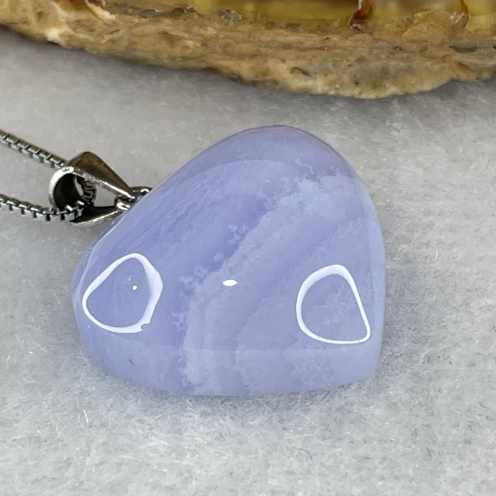 Natural Blue Lace Agate Necklace Heart Shape in S925 Sliver 5.49g 46cm 17.1 by 19.4 by 7.9mm - Huangs Jadeite and Jewelry Pte Ltd