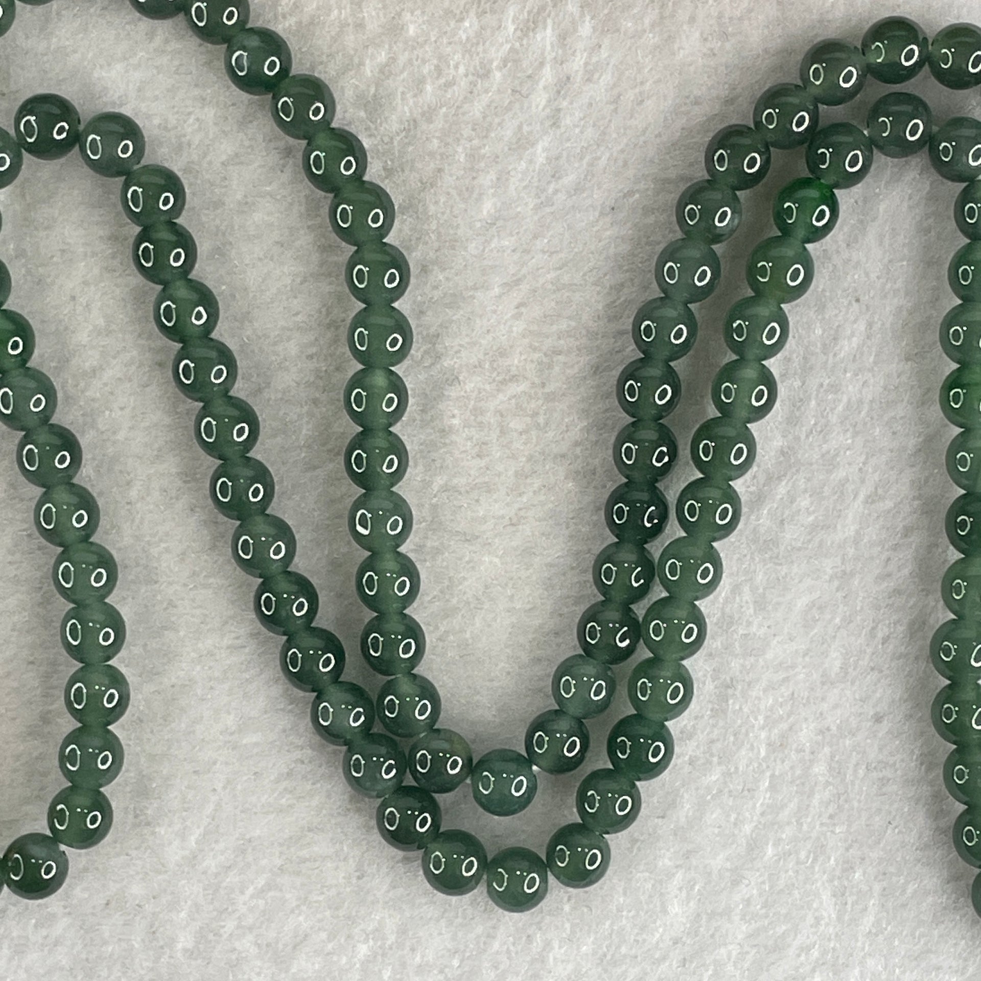 Certified Natural Type A Semi icy Blueish Green Jadeite Beads Necklace 29.75g 58cm 5.2mm 122 Beads - Huangs Jadeite and Jewelry Pte Ltd