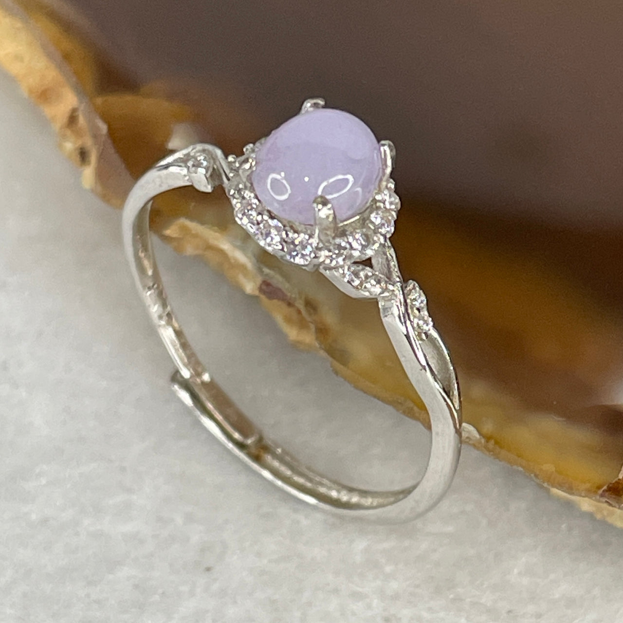 Type A Light Lavender Jadeite Minimalist Ring | Liquid-Glass Translucent Cushion Cabochon | Solid S925 Sterling Silver Setting | Smart Adjustable Sizing (1.17g 5.9x4.9x2.5mm)