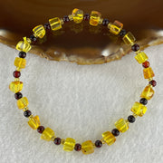 Natural Yellow Amber Square Shape with Cognac Amber Round Shape Bracelet 4.31g 18cm 6.3mm 20 Beads - Huangs Jadeite and Jewelry Pte Ltd