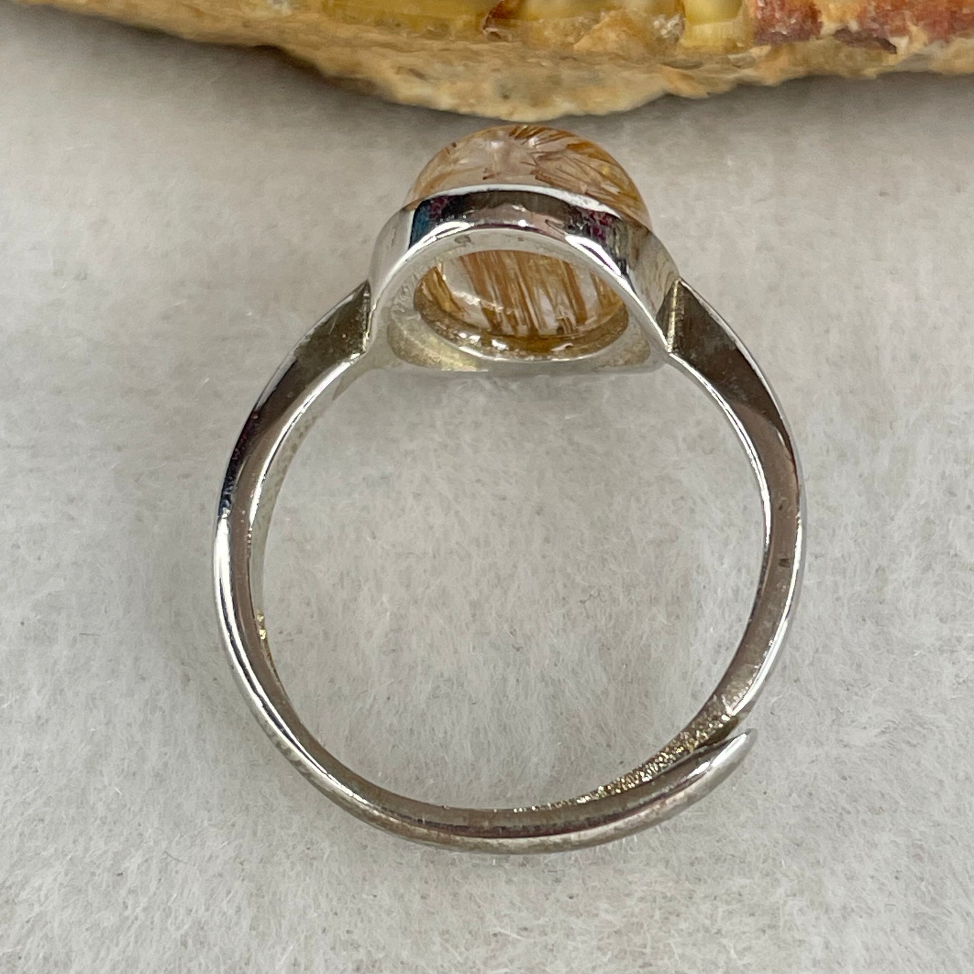 Good Grade Natural Golden Rutilated Quartz Cabochon in S925 Silver Ring 2.93g 10.9 by 8.9 by 5.5mm - Huangs Jadeite and Jewelry Pte Ltd
