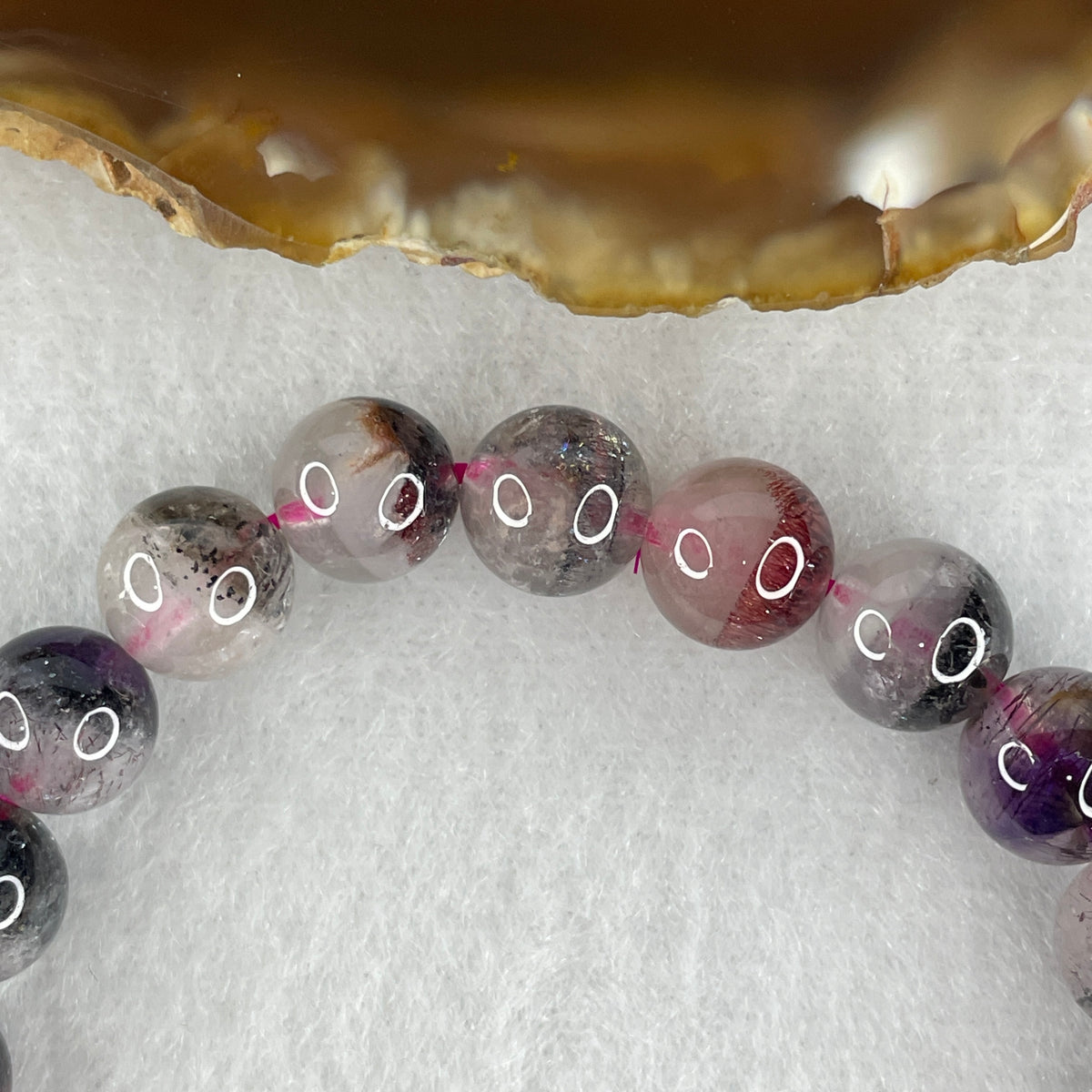 Certified Above-Average Grade Natural Super 7 Crystal Beads Bracelet | High-Density Multi-Bead Strand | Authentic Sacred Seven Multi-Mineral Inclusions Quartz Spiritual Catalyst & Auric Shield Bracelet (20.26g | 16cm Length | 8.8mm | 22 Beads)