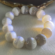 Special Grade Natural Half Grey Half White Agate Beads Bracelet 72.48g 17cm 15.8mm 14 Beads - Huangs Jadeite and Jewelry Pte Ltd