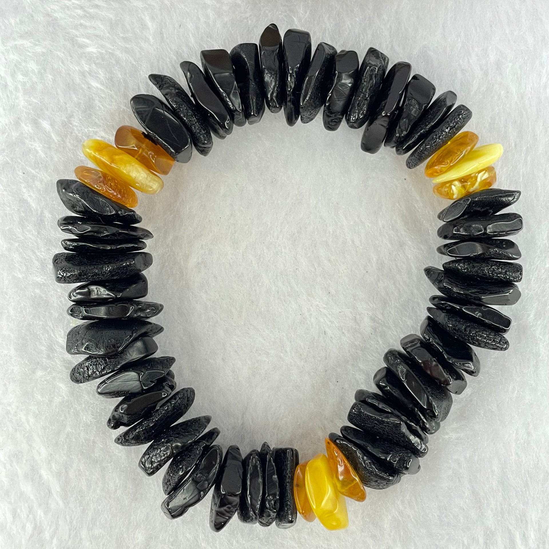 Natural Butterscotch and Blood Amber Irregular Beads Bracelet 29.02g 19cm 16.4 by 13.5 by 6.6mm to 13.5 by 12.9 by 3.7mm 56pcs - Huangs Jadeite and Jewelry Pte Ltd