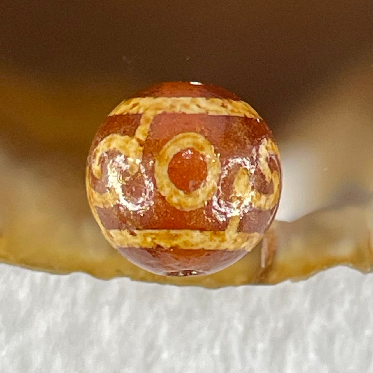 Natural Powerful Tibetan Old Oily Agate 3 Eyed Dharma Vajra Dzi Bead Heavenly Master (Tian Zhu) 三眼金刚杵天珠 1.44g 10.2 by 10.3mm - Huangs Jadeite and Jewelry Pte Ltd