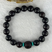 Natural India Zitan 天然小叶字檀木 Om Ma ni Padme Hum 六字真言 Beads Bracelet with Turquoise (Sinking Type) 11.63g 15.5cm 10.1mm by 17 Beads, 12.0mm 1 Bead - Huangs Jadeite and Jewelry Pte Ltd