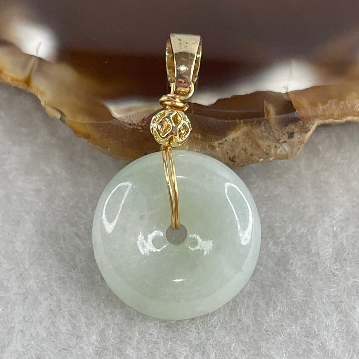 Natural Type A Light Green Jadeite Ping An Kou Pendant | 16mm Plump Jade Peace Disc Talisman (3.12g | 16.0 x 5.4mm) - Huangs Jadeite and Jewelry Pte Ltd