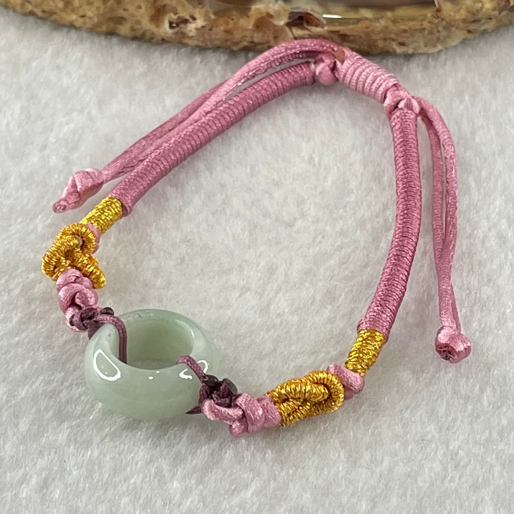 Type A Light Blueish Green Jadeite Ping An Kou String Bracelet 3.11g 14.9 by 6.7mm - Huangs Jadeite and Jewelry Pte Ltd