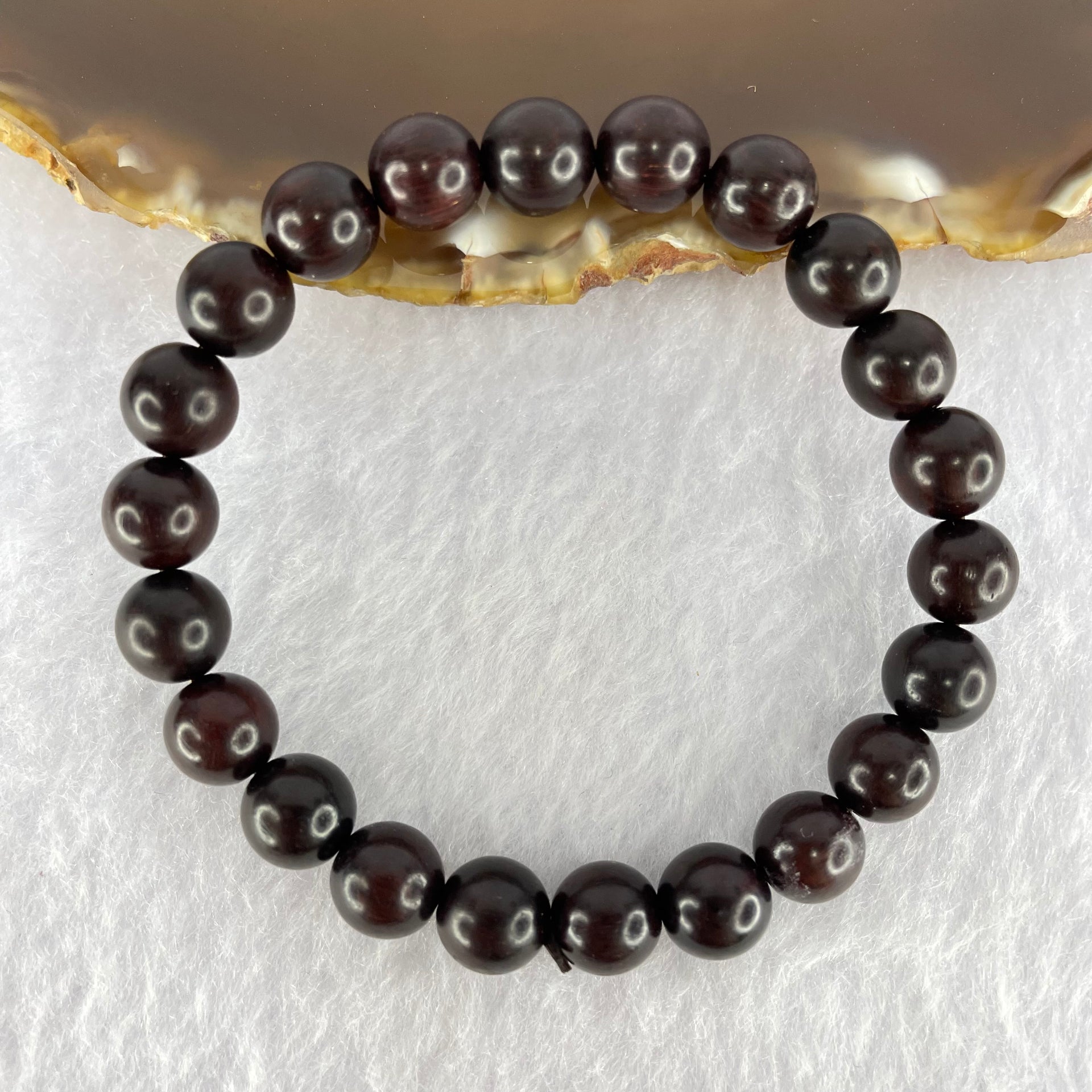 Natural Indian Small Leaf Zitan Wood Beads Bracelet 6.22g 14.5cm 8.0mm 22 Beads - Huangs Jadeite and Jewelry Pte Ltd