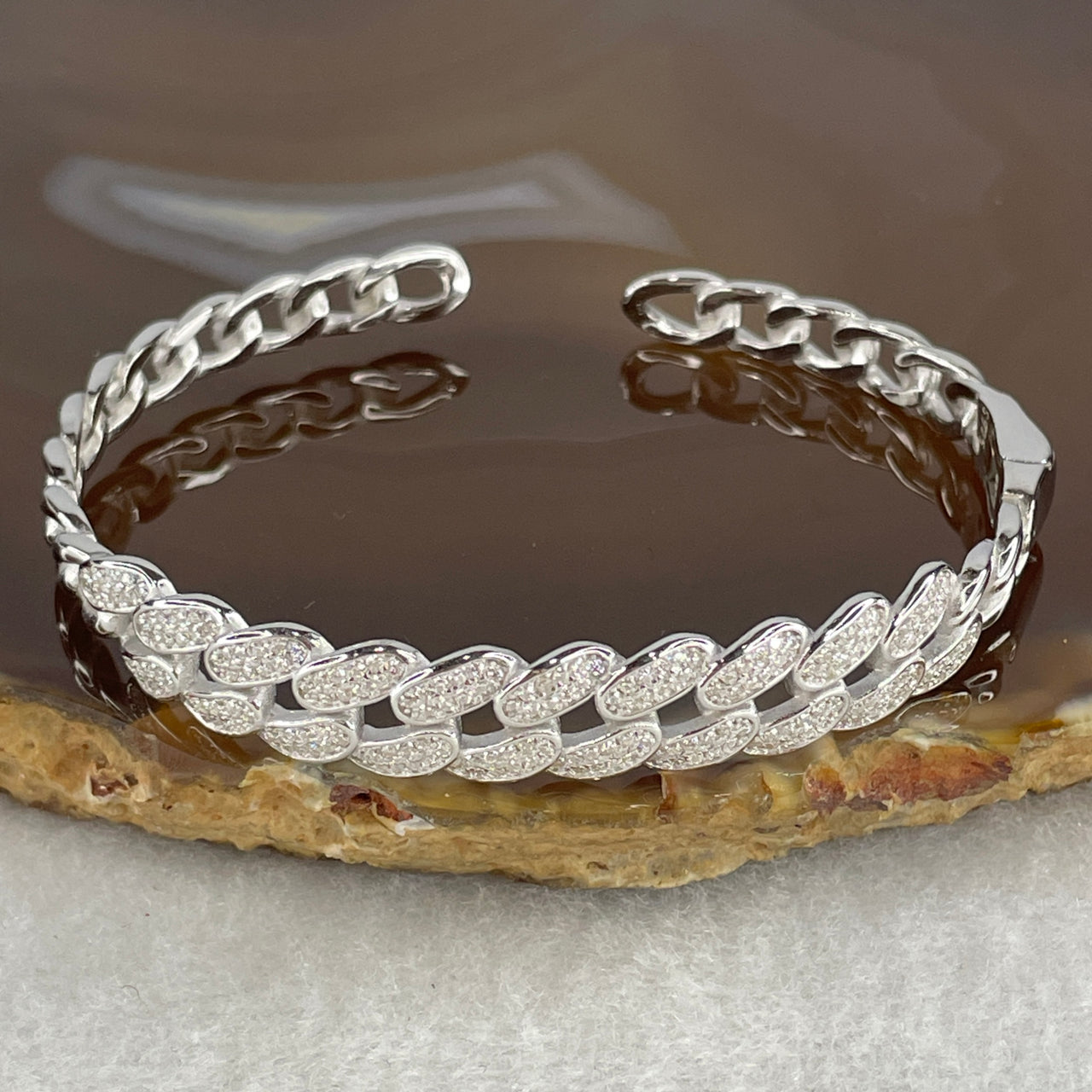 58.8mm Moissanite Pavé Bangle - S925 Silver - 13.55g Minimalist Round Brilliant Cut Bracelet - D Color Moissanite Daily Wear Jewelry 9.1x2.4mm