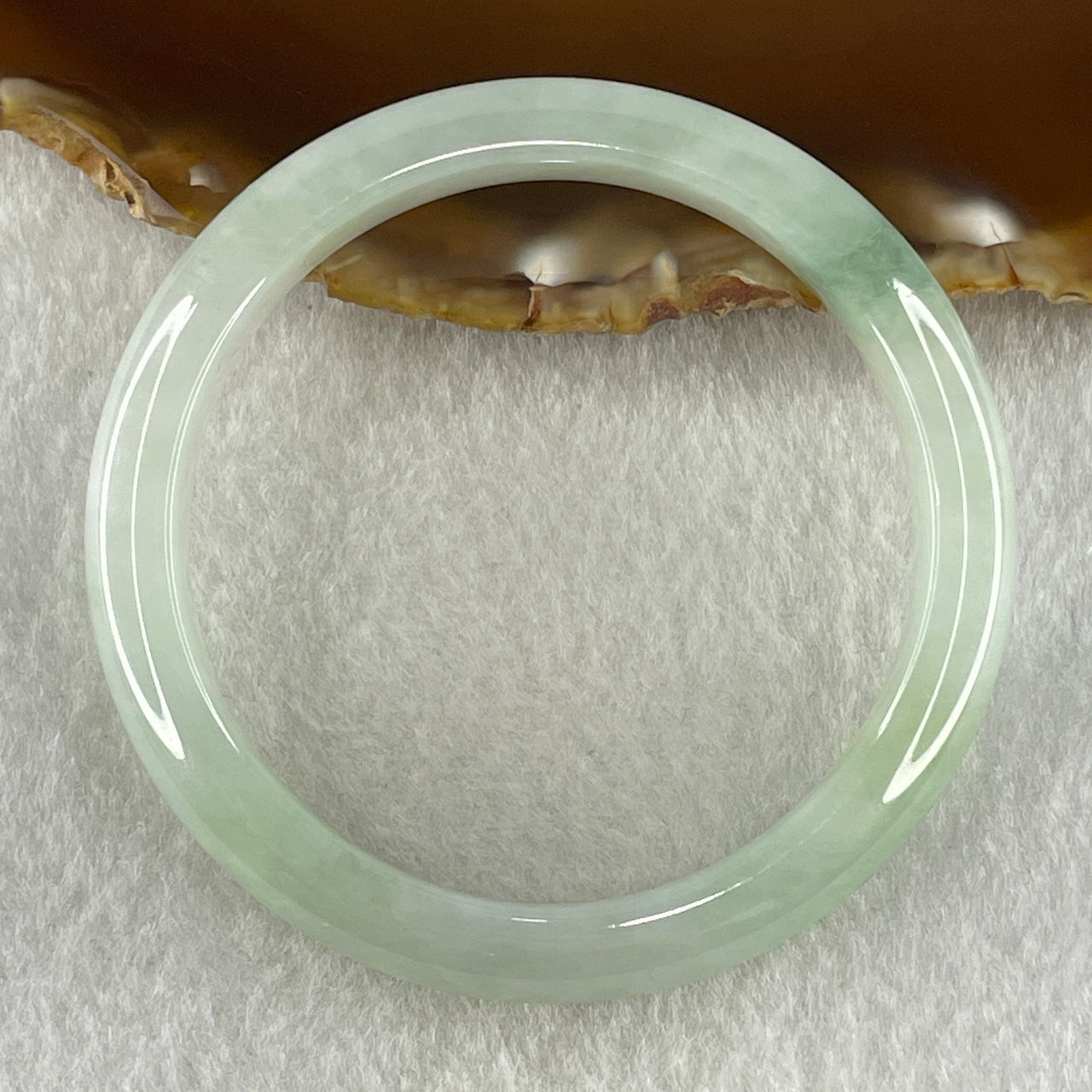 Natural Type A Jelly Full Light Green with Blueish Green Piao Hua Flora Jadeite Bangle 36.05g Inner Diameter 52.1mm 9.8 by 8.8mm (Very Slight Internal Lines) - Huangs Jadeite and Jewelry Pte Ltd