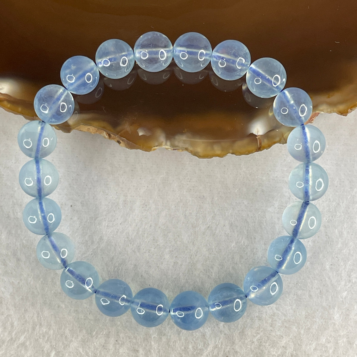 Certified Above Average Natural Aquamarine Beads Bracelet | 15.5cm with 22 Beads 8.8mm (19.55g | Ocean Blue Translucency | Throat & Third Eye Chakra Harmony, Tranquil Communication & Serene Wealth Shield)