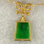 Type A Old Mine Spicy Green Jadeite with Diamonds in 18K Yellow Gold Necklace 2.42g 11.6 by 9.5 by 2.2mm 40cm - Huangs Jadeite and Jewelry Pte Ltd