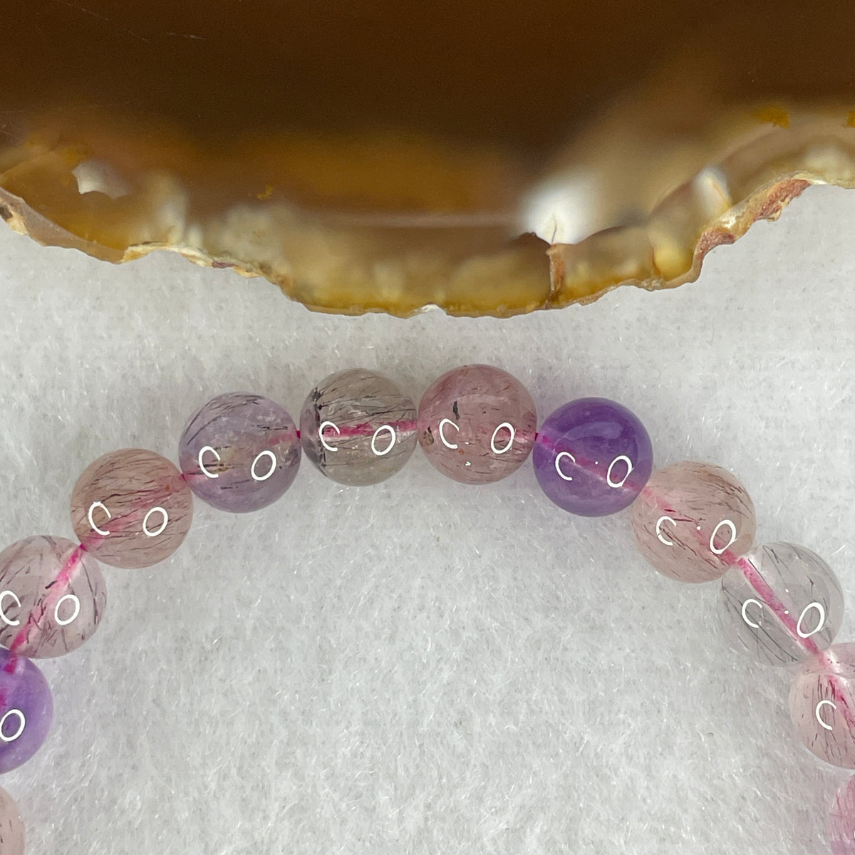 Certified Above Average Grade Natural Super 7 Crystal Beads Bracelet | 7.3mm Dainty Sacred 7-Mineral Synergy Power (12.98g | 15cm Wrist Sizing | 25 Beads)