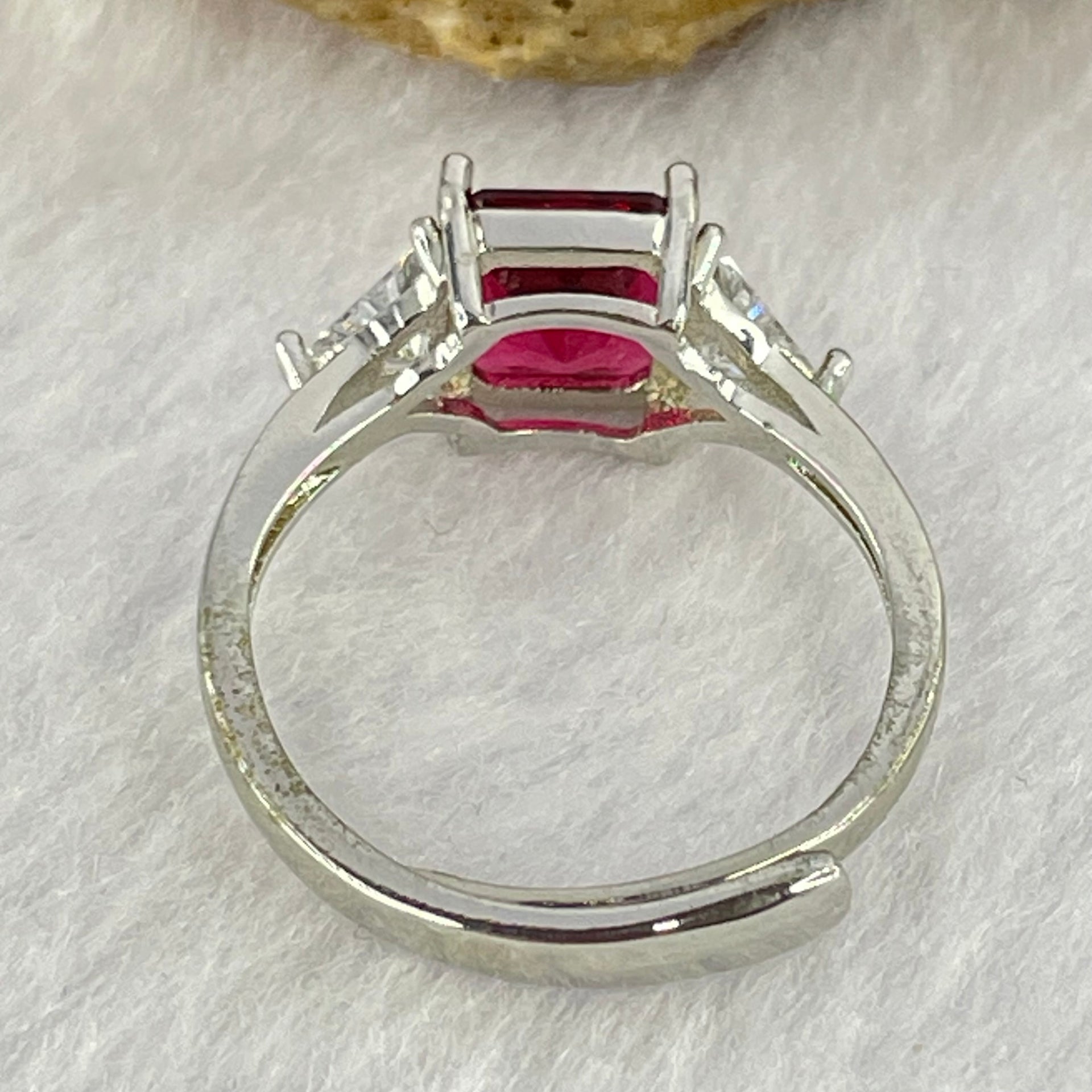 Red and Colourless Cubic Zirconia in S925 Sliver Ring (Adjustable Size) 1.85g 7.3 by 6.9 by 4.5mm - Huangs Jadeite and Jewelry Pte Ltd