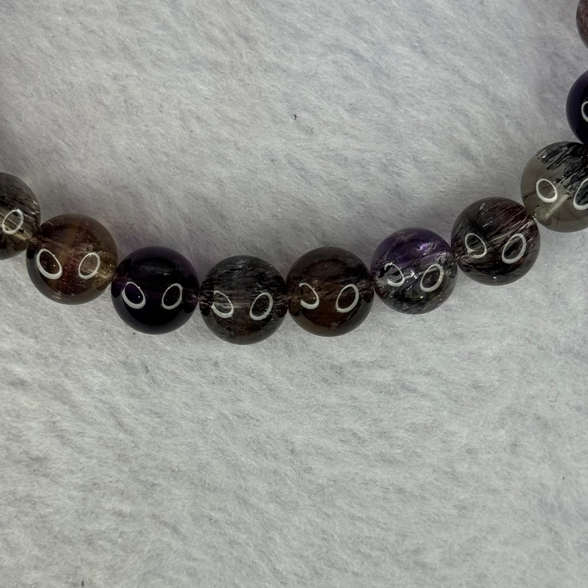 Very Good Grade Natural Transparent Dark Black Super 7 Beads Bracelet 非常好的等级天然透明深黑色超级七珠手链 19.57g 15.5cm 8.7mm 22 Beads - Huangs Jadeite and Jewelry Pte Ltd