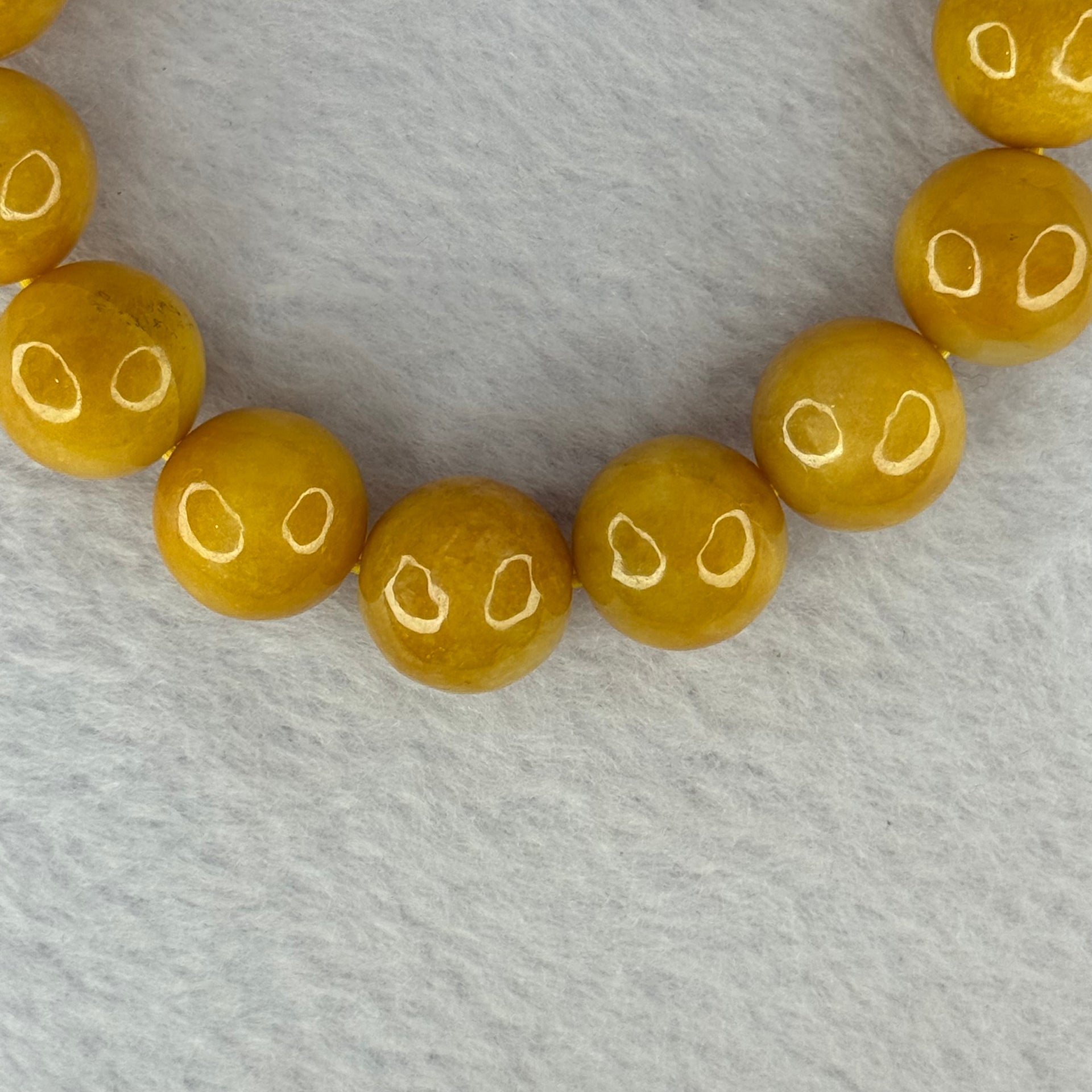 Type A Yellow Jadeite Beads Bracelet 66.62g 18cm 13.8mm 15 Beads (Burned) - Huangs Jadeite and Jewelry Pte Ltd