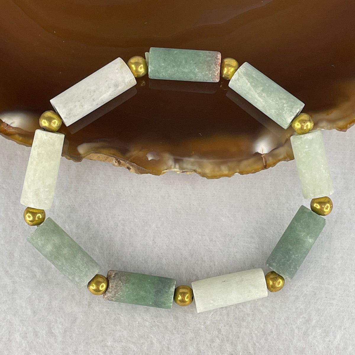 Natural Type A Blueish Green Jadeite Unpolished Lulutong Beads Bracelet | 17cm with 9 Beads 7.2mm (19.00g | Heart & Throat Chakra Harmony, Obstacle-Clearing Fortune & Serene Wealth Shield)