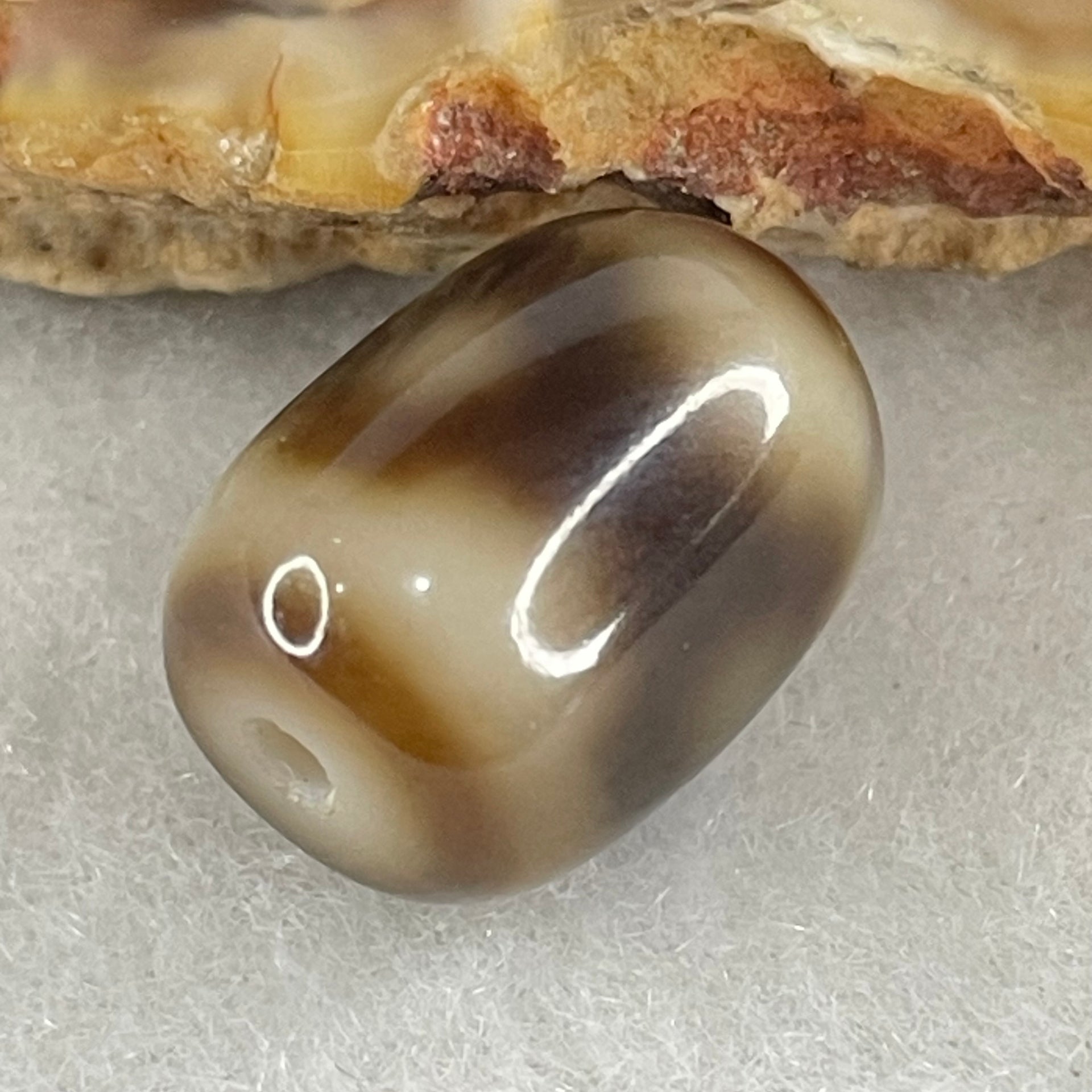 Natural Powerful Tibetan Old Oily Agate 3 Eyes Dzi Bead Heavenly Master (Tian Zhu) 三眼天诛 2.30g 13.7 by 10.2mm - Huangs Jadeite and Jewelry Pte Ltd