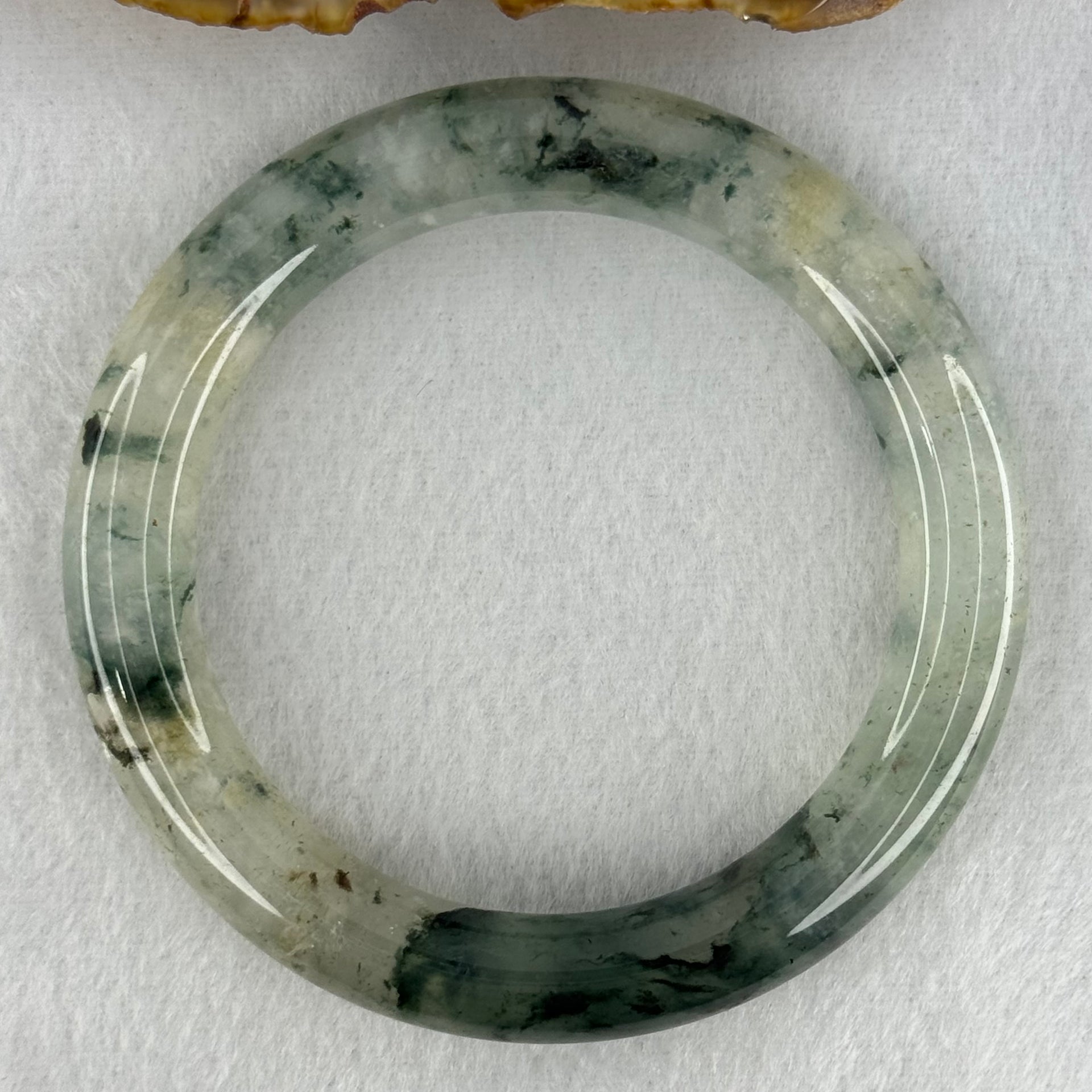 Transparent Colourless with Dark Green and Yellowish White Piao Hua Sodium Feldspar Jade Bangle 水沫玉手镯 Internal Diameter 55.8mm 47.38g 10.8 by 10.8mm - Huangs Jadeite and Jewelry Pte Ltd