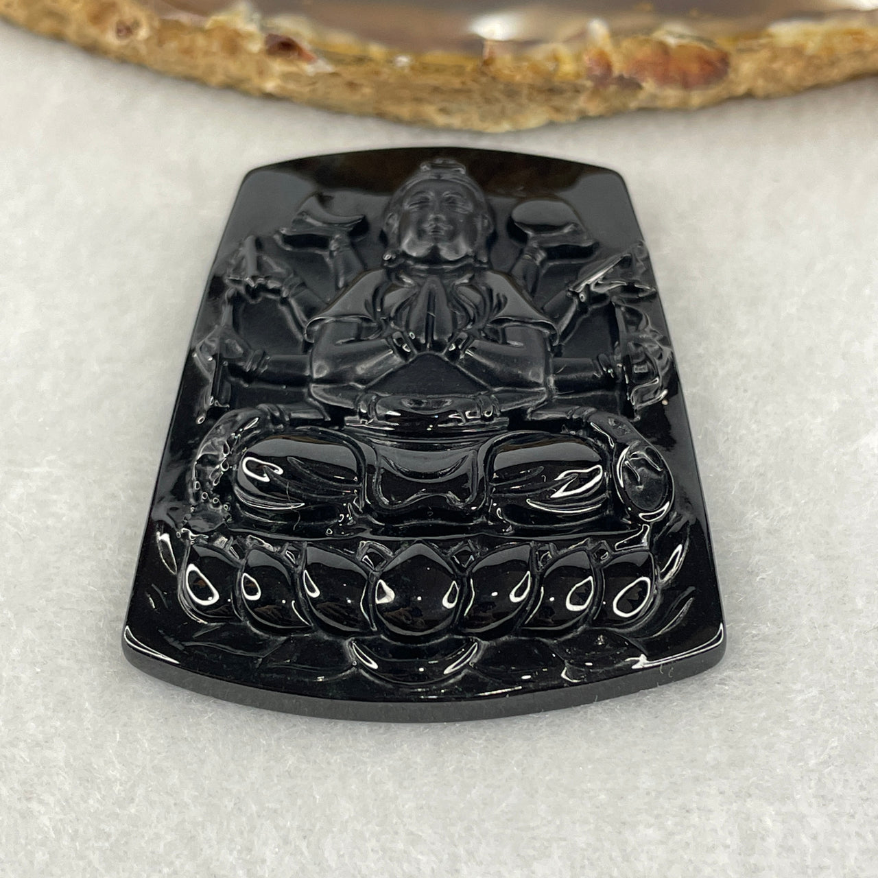 Certified Type A Opaque Black Omphacite Jadeite Thousand-Hand Guan Yin Pendant | 58.5mm Natural Black Jade Infinite Compassion & Protection Amulet (24.22g | 58.5 x 40.5 x 8.5mm)