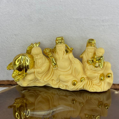 Ivory Fruit Seed Fu Lu Shou Display 象牙果福禄寿摆件 174.01g 123.8 by 40.2 by 60.6mm - Huangs Jadeite and Jewelry Pte Ltd
