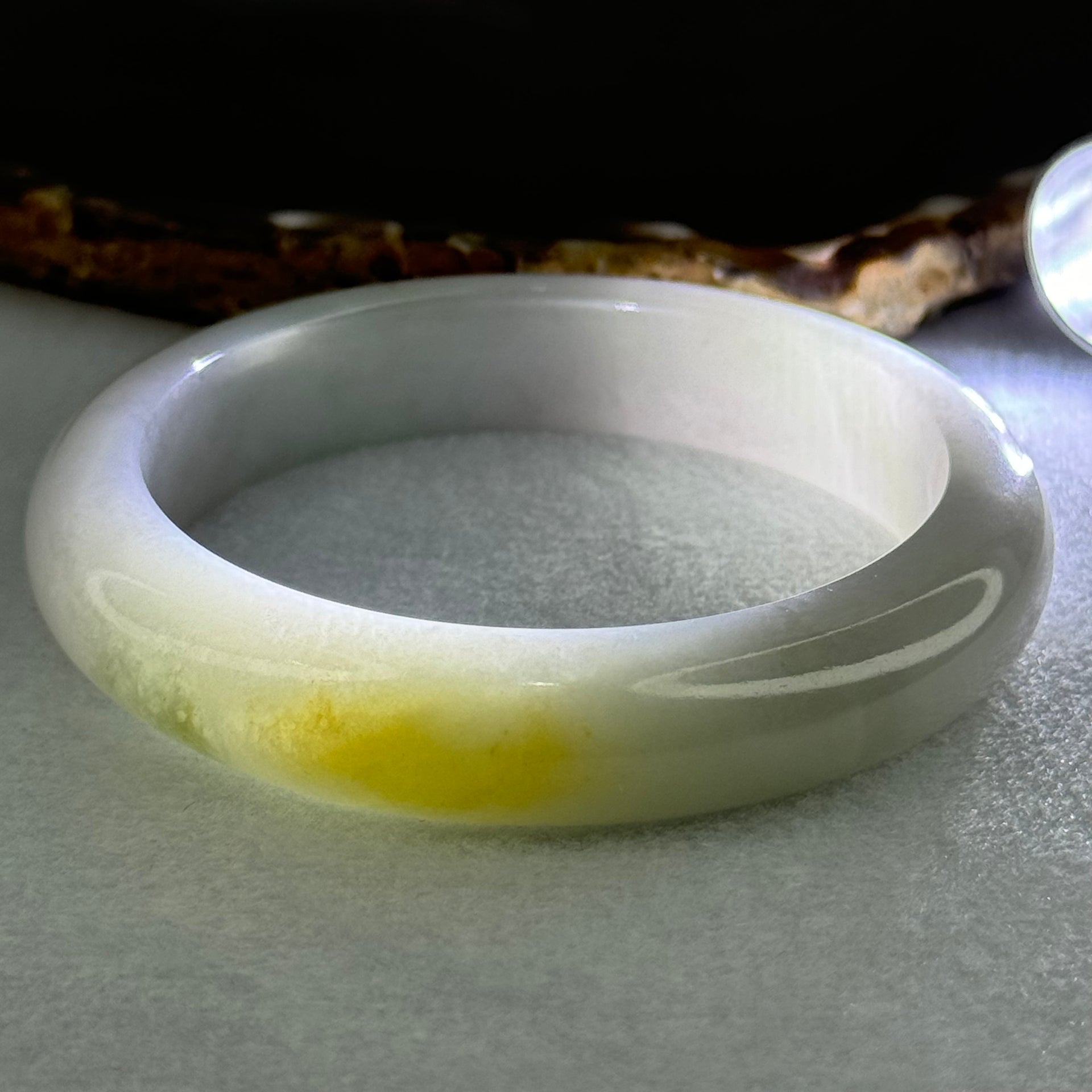 Type A Faint Lavender and Faint Green with Yellow Patches Jadeite Bangle Internal Diameter 58.2mm 67.56g 13.3 by 9.0mm (Internal Line) - Huangs Jadeite and Jewelry Pte Ltd