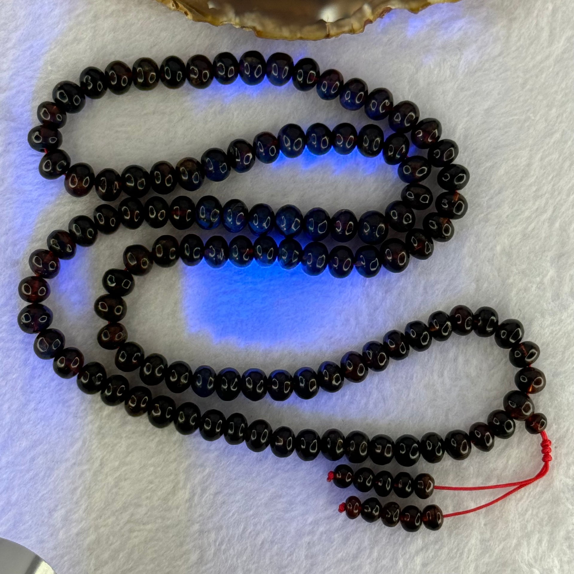 Natural Red Black Flower Amber Beads Necklace 天然琥珀项链 21.83g 62cm 7.5 by 6.0mm 1 Beads 7.4mm 108 Beads - Huangs Jadeite and Jewelry Pte Ltd