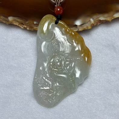Type A Light Green Lavender and Yellow Jadeite Guan Yin Pendent 21.72g 56.4 by 34.1 by 5.7mm - Huangs Jadeite and Jewelry Pte Ltd