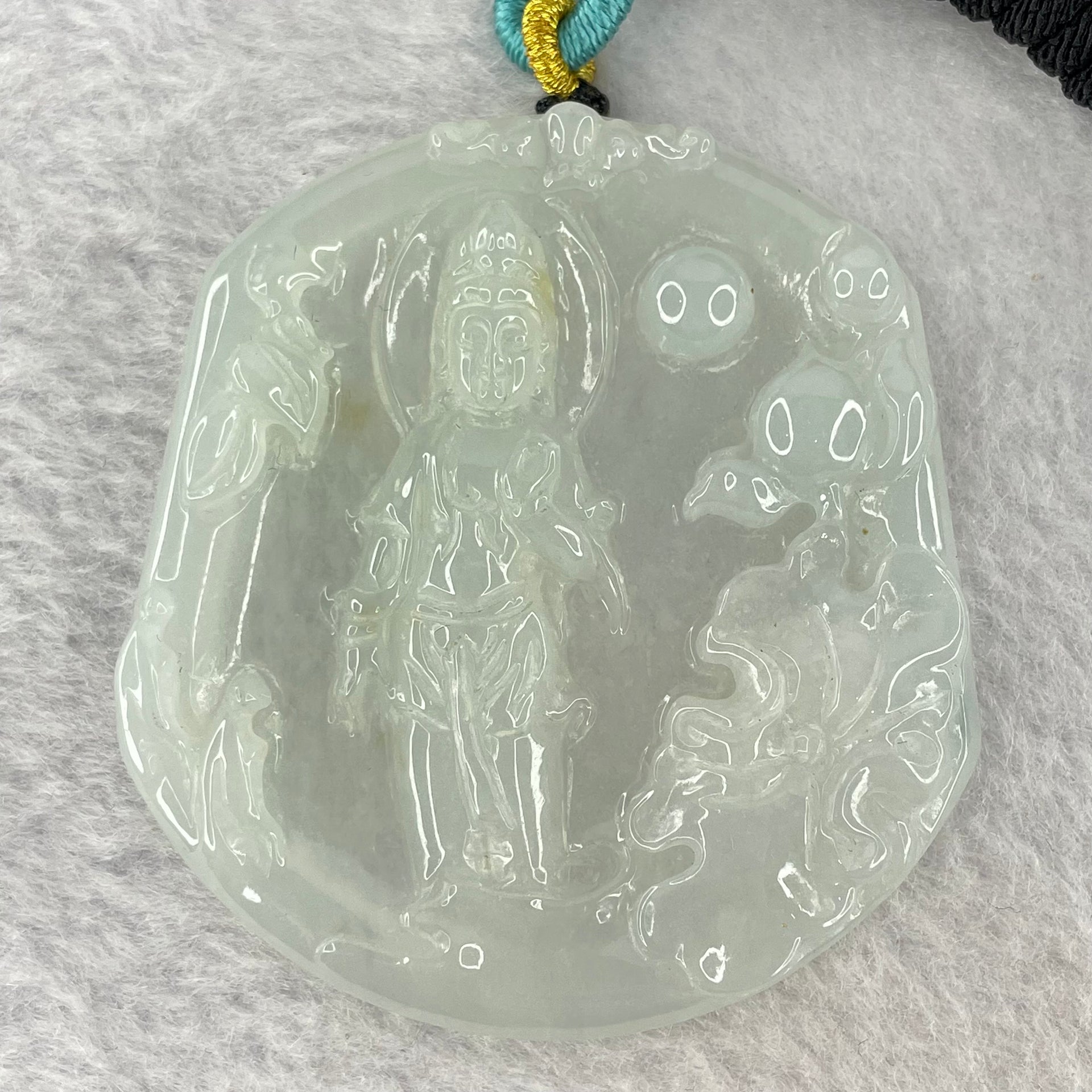 Type A Light Green to white Jadeite Guan Yin Pendent 32.29g 57.8 by 52.6 by 6.6mm - Huangs Jadeite and Jewelry Pte Ltd