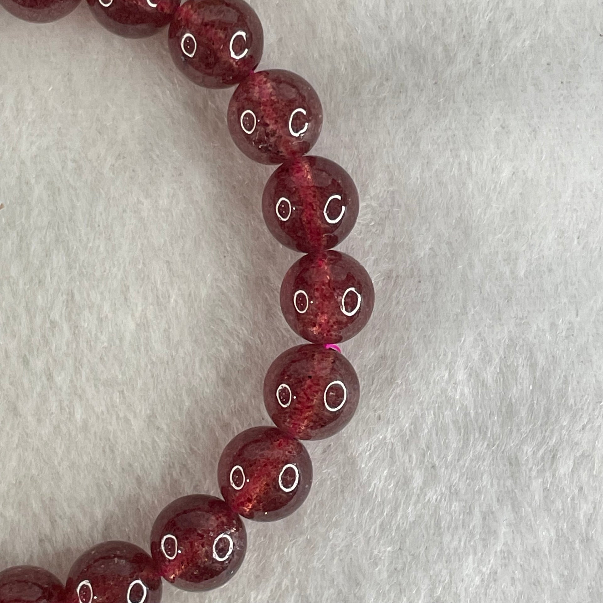 Good Grade Natural Strawberry Quartz Beads Bracelet 19.83g 16.5cm 8.6mm 23 Beads - Huangs Jadeite and Jewelry Pte Ltd