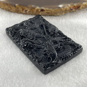 Type A Opaque to Partial Translucent Black Omphacite Jadeite Guan Gong with Dragon Pendant 26.12g 57.7 by 38.8 by 7.8mm - Huangs Jadeite and Jewelry Pte Ltd