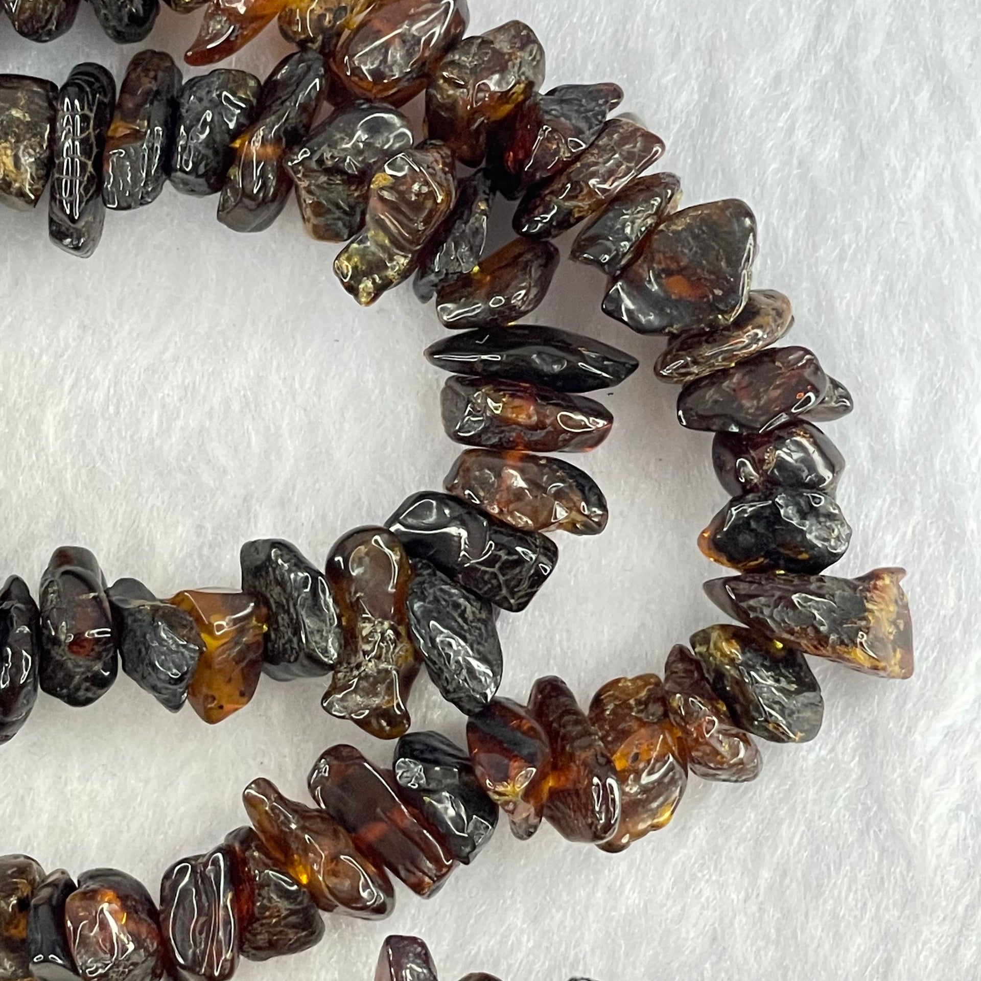 Natural Blood and Yellow Amber Beads Irregular Bracelet 39.81g 80cm 14.4 by 8.3 by 4.4mm to 7.8 by 7.7 by 4.9mm 95pcs - Huangs Jadeite and Jewelry Pte Ltd