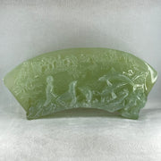 Natural Semi Icy Green Serpentine 3 Seals with Double Whales on Shan Shui with Stone Stand Display  3,486.0g 326.0 by 50.0 by 210.0mm - Huangs Jadeite and Jewelry Pte Ltd