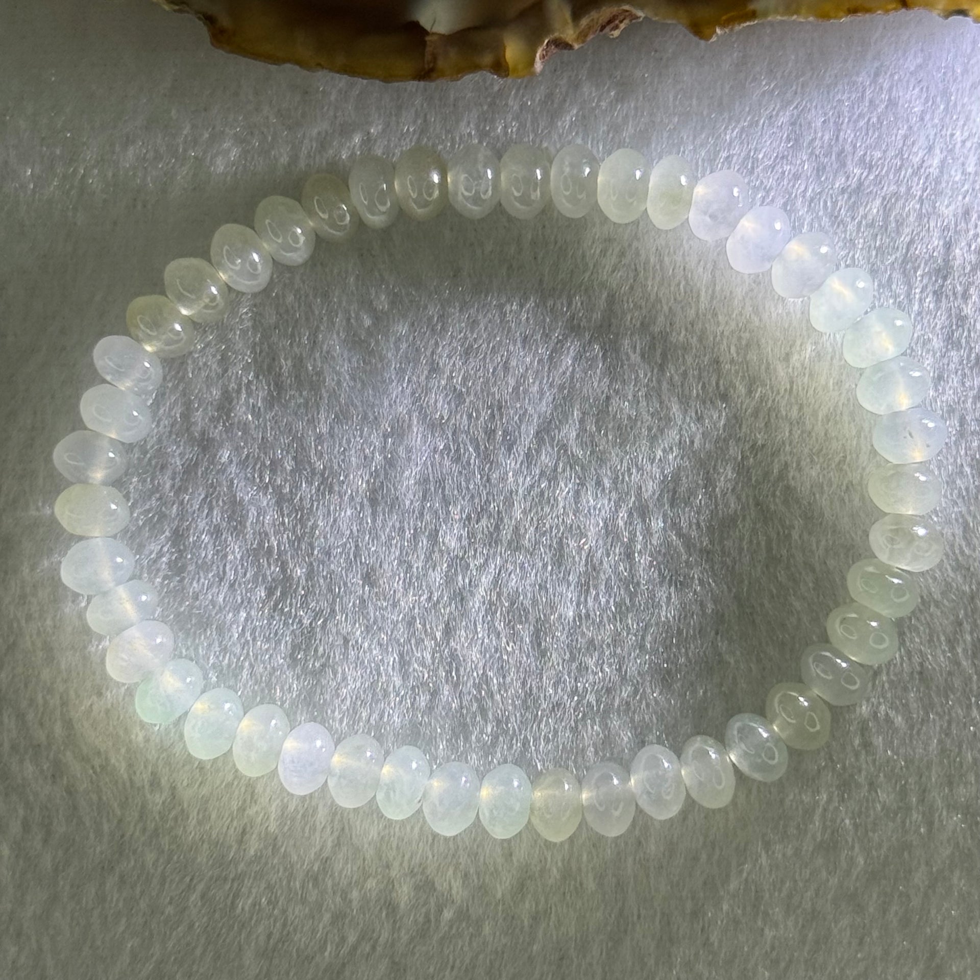Type A Icy Faint Green to White  Jadeite Donut Beads Bracelet 10.325g 15.5cm 5.7mm 45 Beads - Huangs Jadeite and Jewelry Pte Ltd