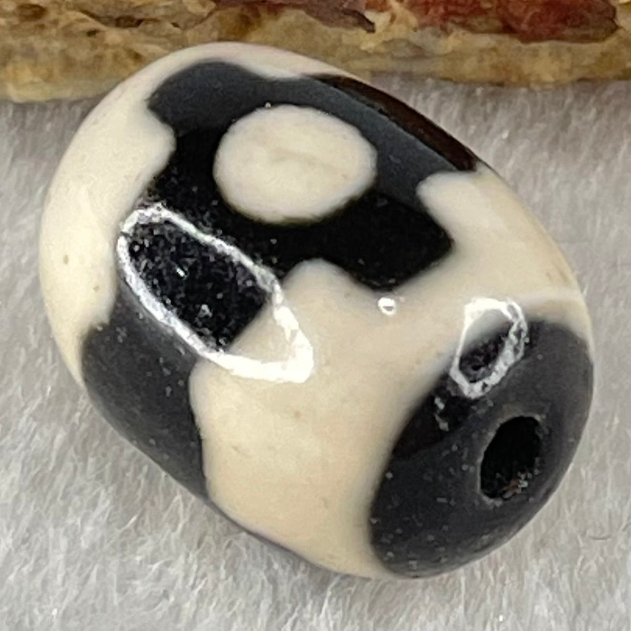 Natural Powerful Tibetan Old Oily Dark Brown With White Agate 3 Eyes Dzi Bead Heavenly Master (Tian Zhu) 三眼天诛 4.38g 17.0 by 13.0mm - Huangs Jadeite and Jewelry Pte Ltd