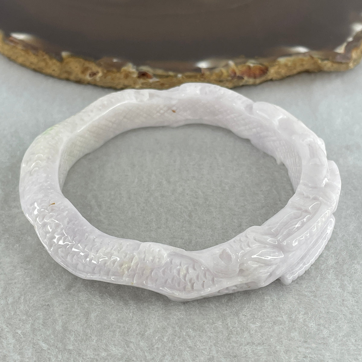 Natural Type A Light Lavender with Green Spot Jadeite Dragon Bangle | (60.34g | 60.4mm | 13.8 x 10.5mm | Sovereign Authority & Supreme Protection Anchor, Feng Shui Prosperity & Executive Bangle) - Huangs Jadeite and Jewelry Pte Ltd