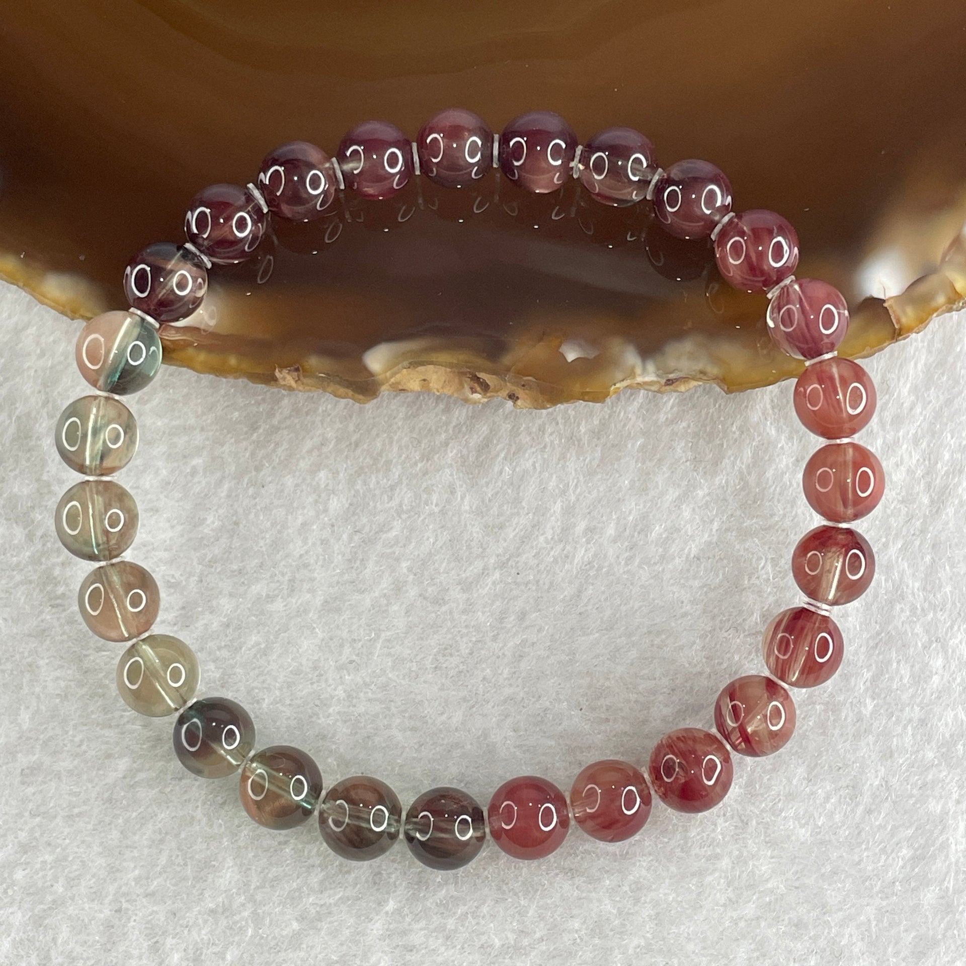 Red Unknown Stone Beads Bracelet 11.16g 15.5cm 6.6mm 27Beads - Huangs Jadeite and Jewelry Pte Ltd