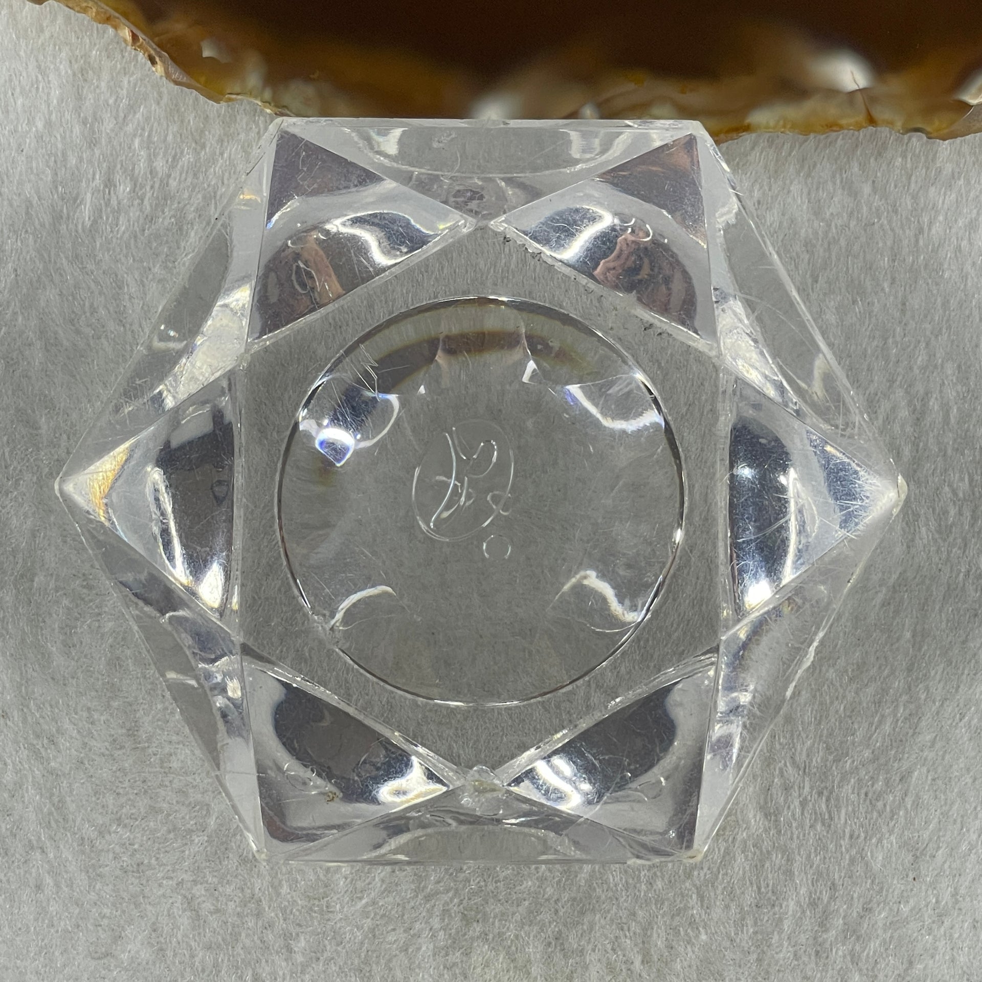 Natural White with Yellow Calcite Sphere Ball with Acrylic Display 578.5g 71.4 by 86.5mm - Huangs Jadeite and Jewelry Pte Ltd