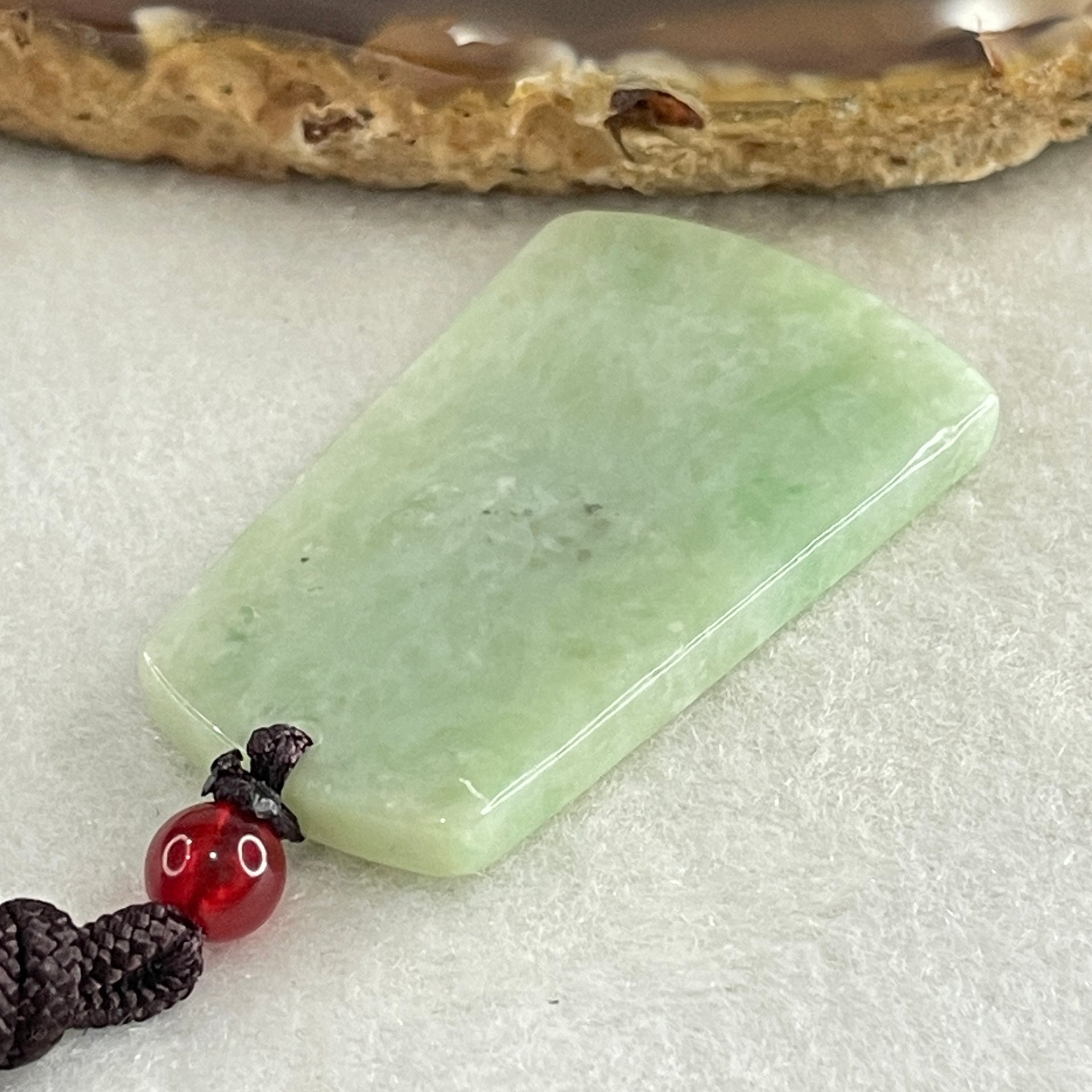 Natural Type A Green Jadeite Wu Shi Pai Pendant 14.53g 43.5 by 25.9 by 4.0mm - Huangs Jadeite and Jewelry Pte Ltd